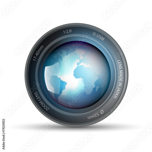 camera lens with planet earth inside