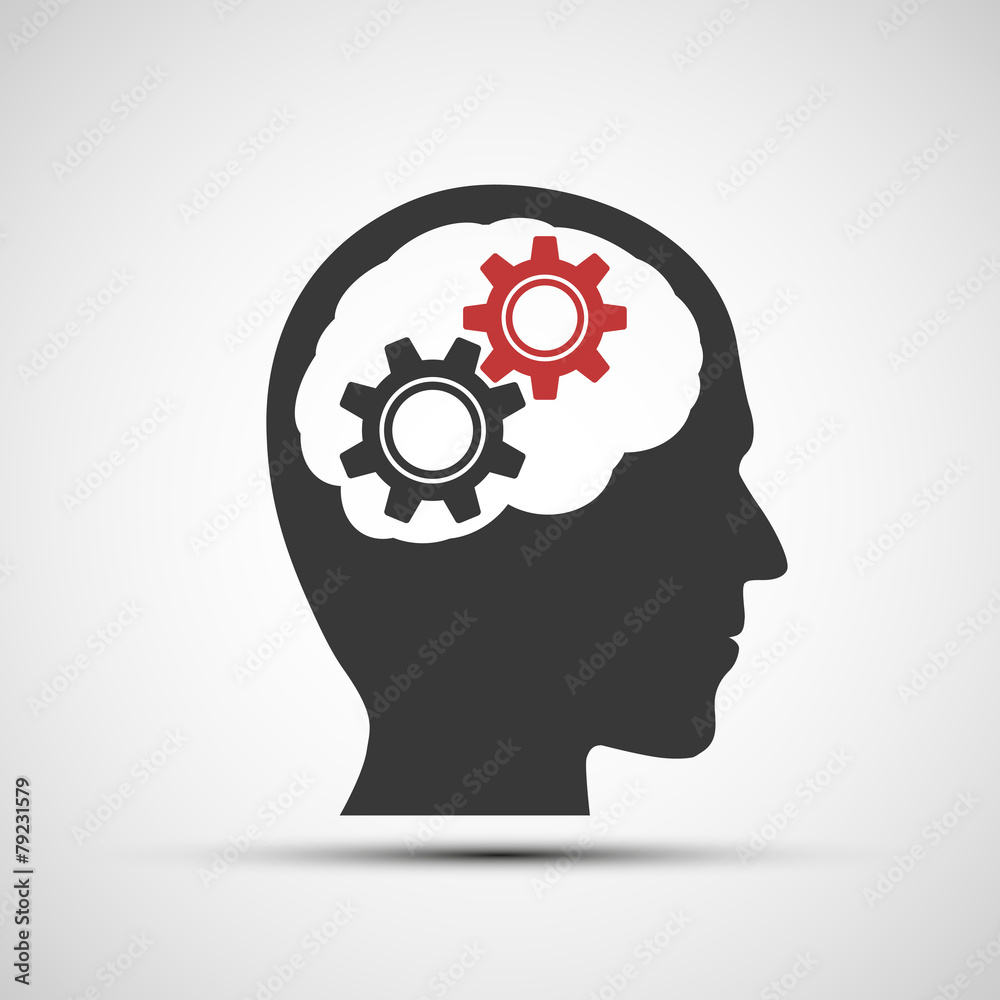 Vector icon of human head with mechanical gears Vector icon of human head with mechanical gears
