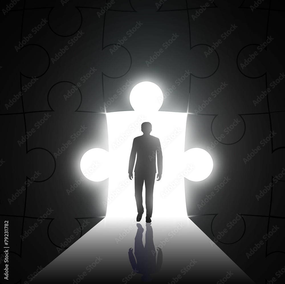 Obraz premium silhouette of man on a background of the hole in the form of puz