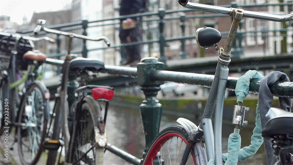 Bikes and canal an urbanscape in Amsterdam, the Netherlands Bikes and canal an urbanscape in Amsterdam, the Netherlands