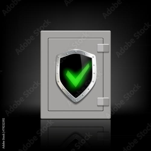 metal safe with a shield which depicts a tick