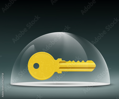 key to the lock under a glass dome