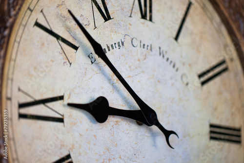 time on vintage clock closeup