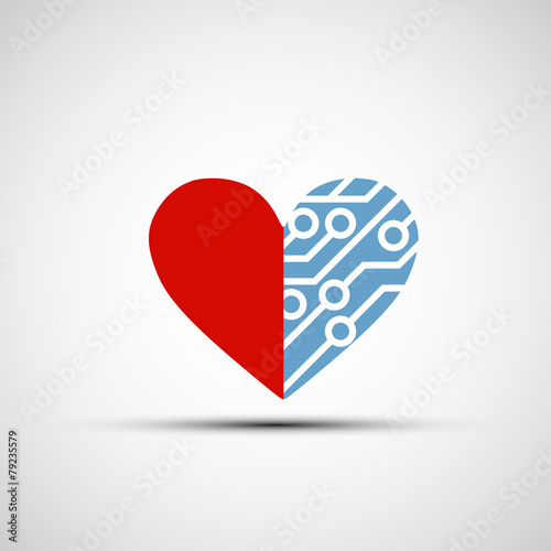 Vector icon of human heart and circuits