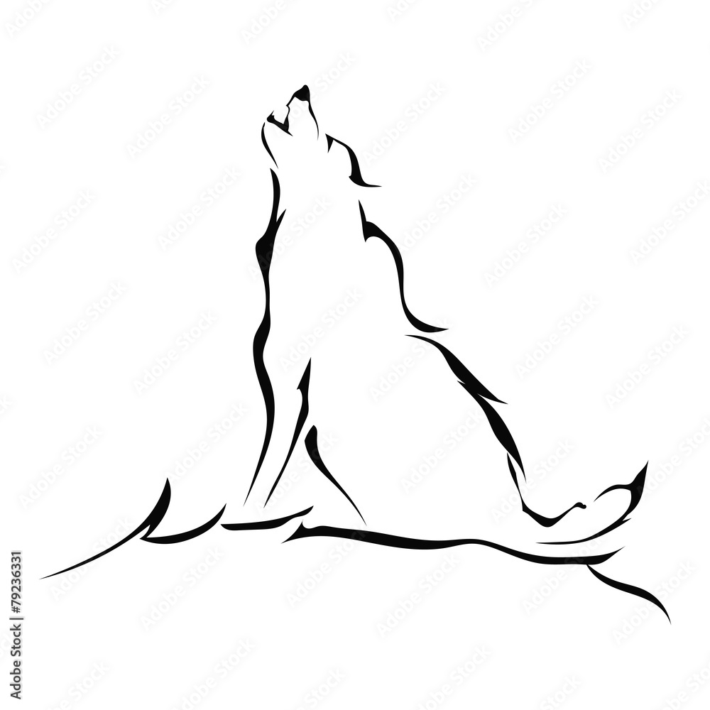 Fototapeta premium Silhouette of a wolf howling isolated on white background. Logo.