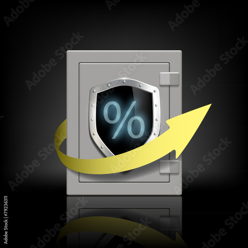 metal safe with a percent sign and arrow