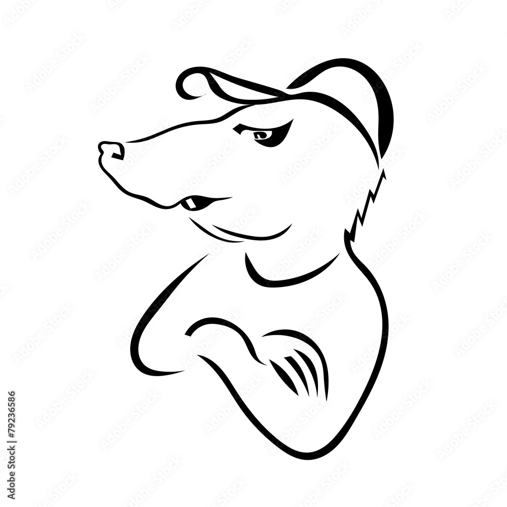 Obraz premium Silhouette of the rat in a baseball cap isolated on white backgr