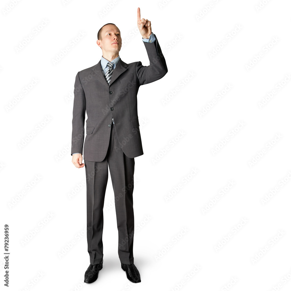 full length businessman push the button full length businessman push the button
