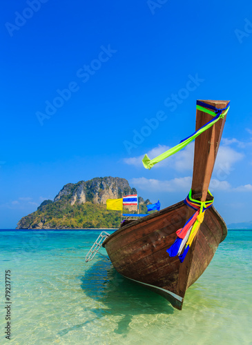 Fishing boats on the sea and beutiful island