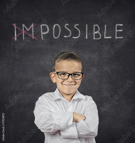 Positive thinking attitude concept. Confident smart boy