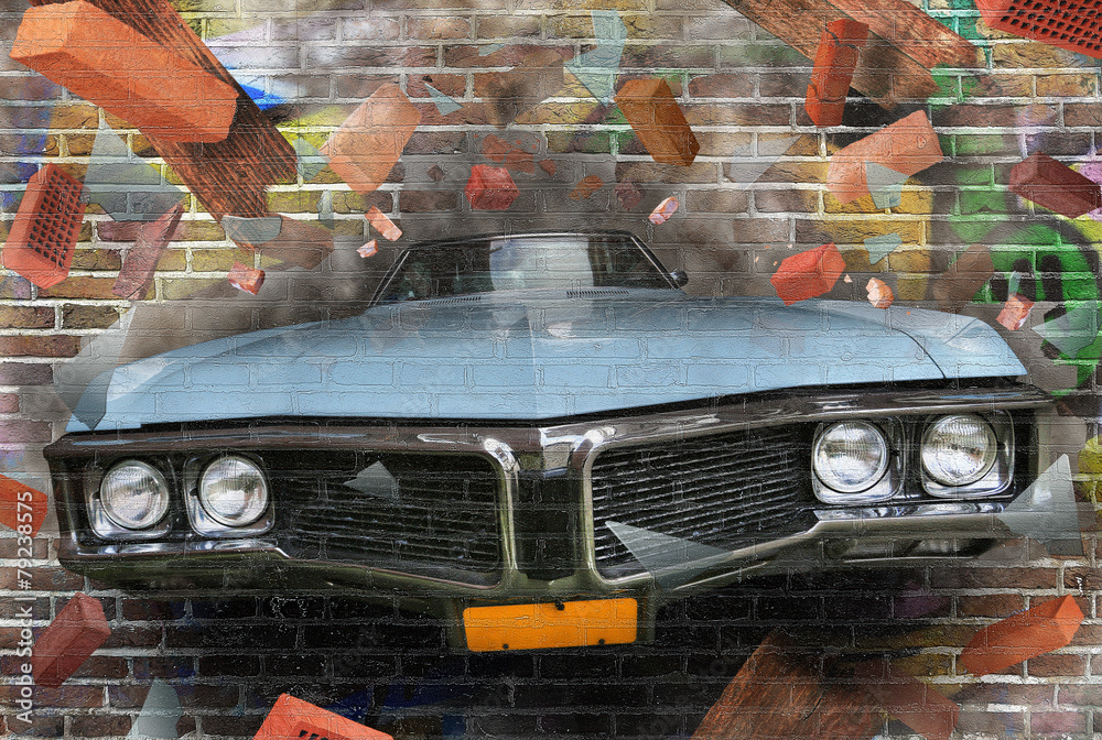 Obraz premium Kolor tła graffiti ulicznych na ścianie z cegły