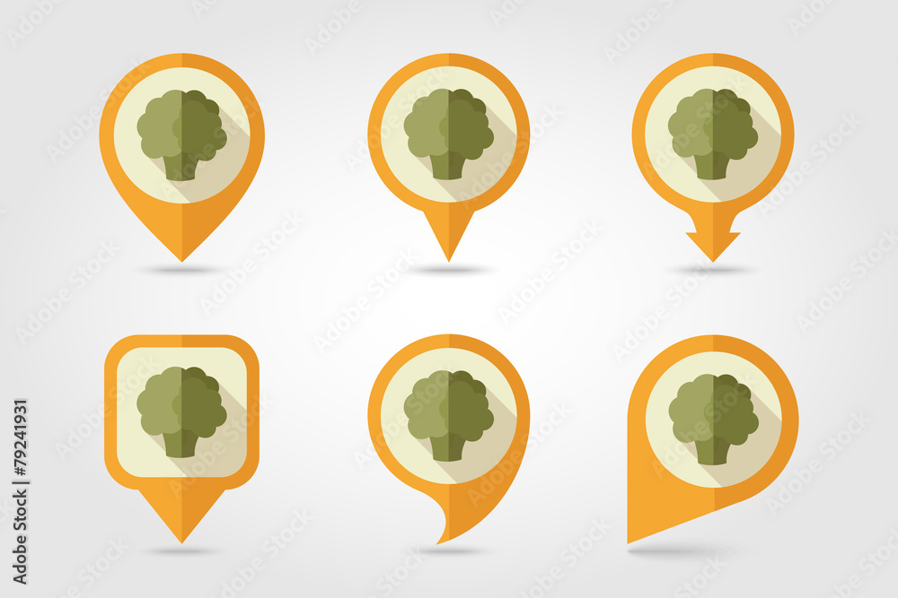 Cauliflower mapping pins icons with long shadow Cauliflower mapping pins icons with long shadow