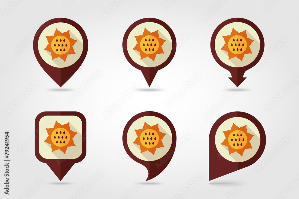 Sunflower mapping pins icons with long shadow