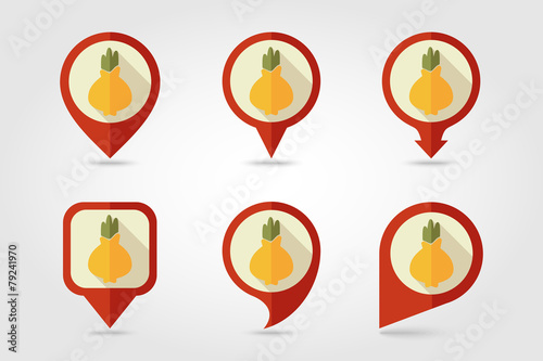 Onion mapping pins icons with long shadow