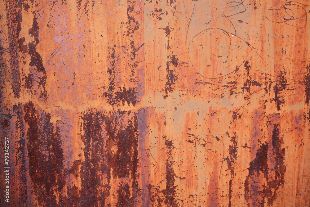 old stain orange zinc wall