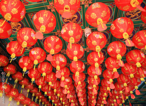 Traditional lanterns hanging on Chinese temple