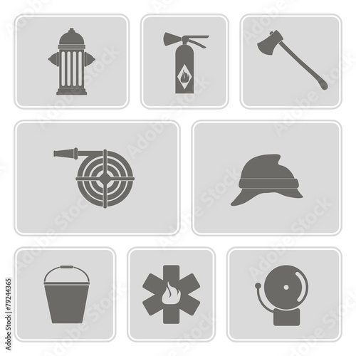 monochrome set with firefighter flat icon