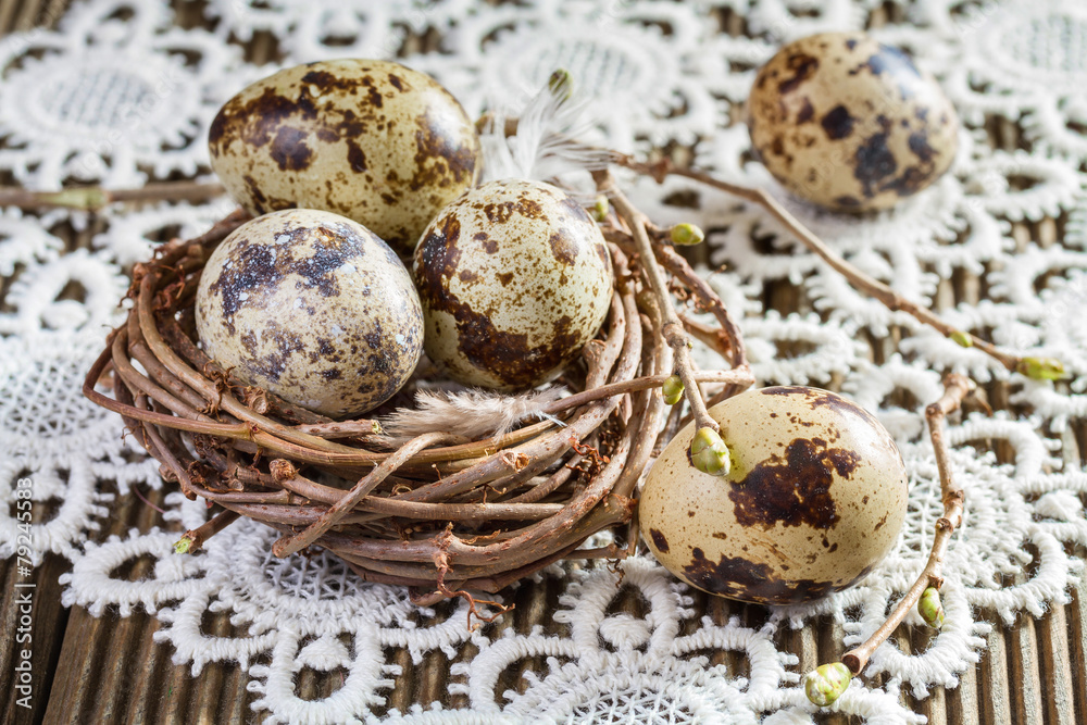 Quail eggs on wooden background closeup. Quail eggs on wooden background closeup.