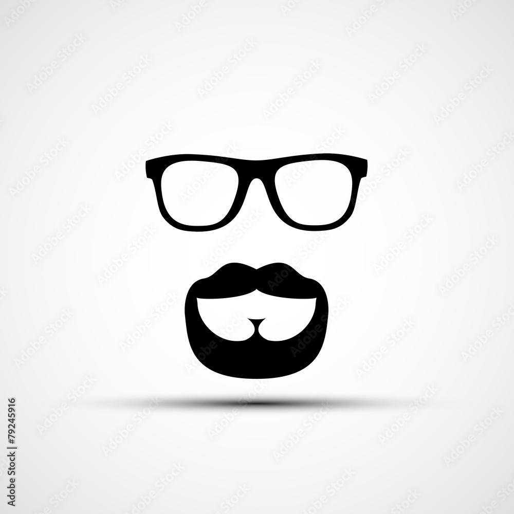 Vector illustration of glasses and a mustache with a beard isola