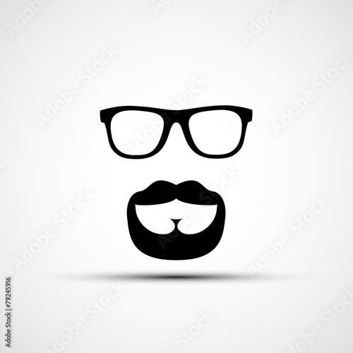 Vector illustration of glasses and a mustache with a beard isola