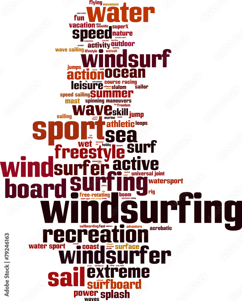 Obraz premium Windsurfing word cloud concept. Vector illustration
