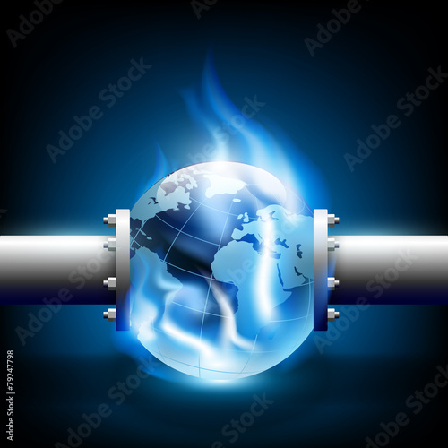 planet earth and pipes for fuel production