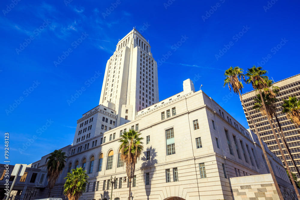 Historic Los Angeles City Hall with blue sky