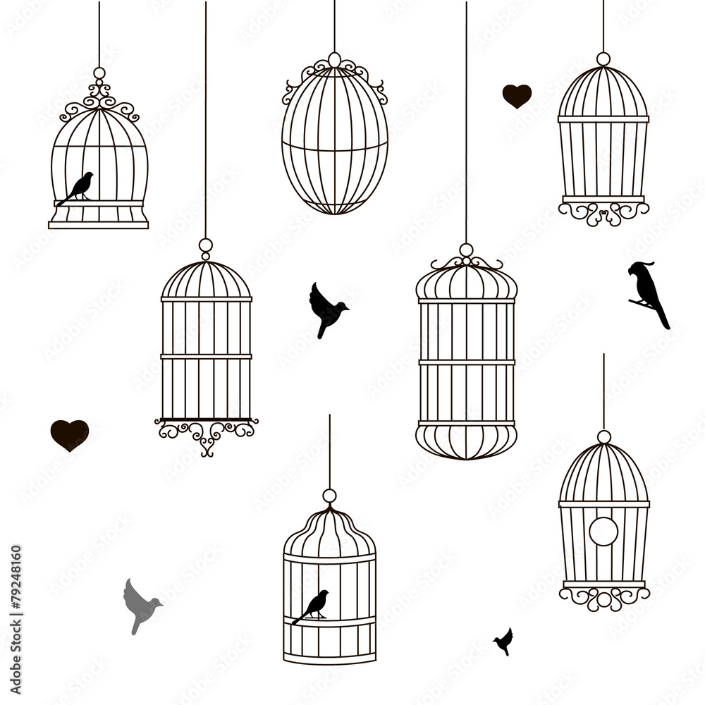Obraz premium set of different style bird cage
