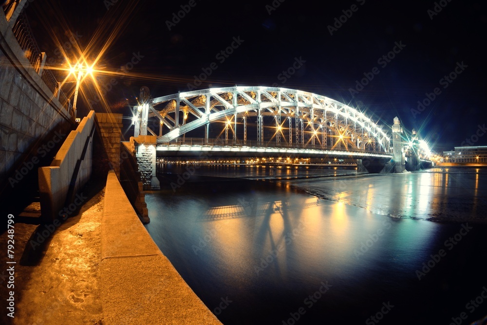 Bolsheokhtinsky Bridge through Neva River in St. Petersburg