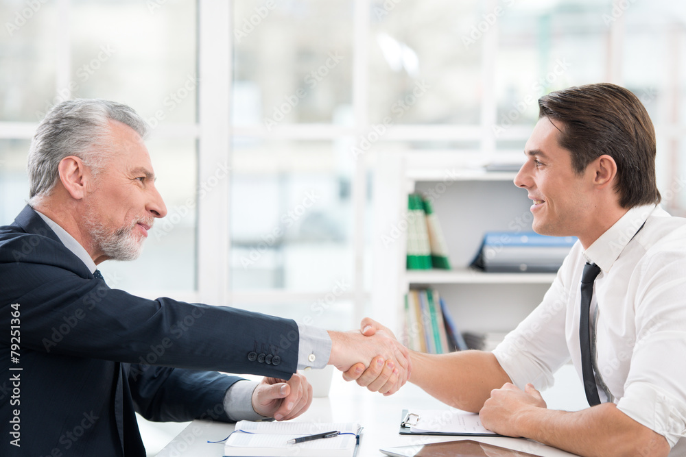 Two businessmen shaking hands in office Two businessmen shaking hands in office