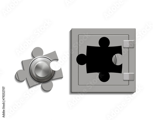 metal safe with a lock as a jigsaw puzzle