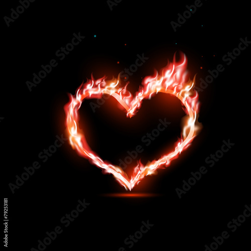 human heart with red flames