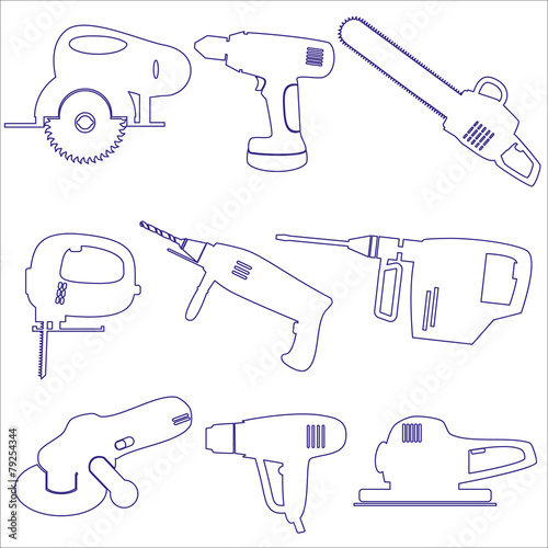 various power tools outline icons set eps10