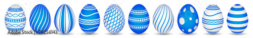 ten easter eggs in blue with texture