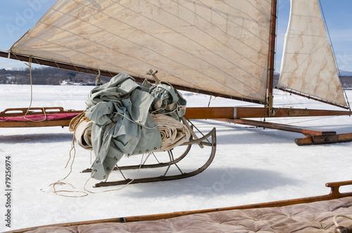 Ice Sailboat and Close up of Sled with Canvas Sheets.