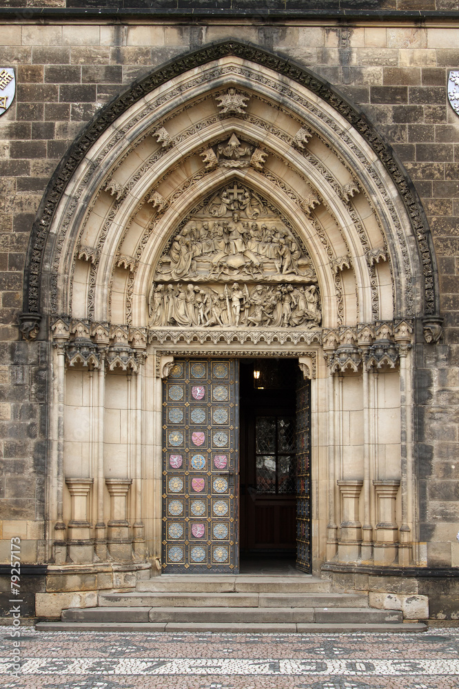 Gothic entrance portal of the Visegrad cathedral in Prague