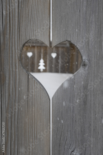 heart motif in wooden shutter boards photo