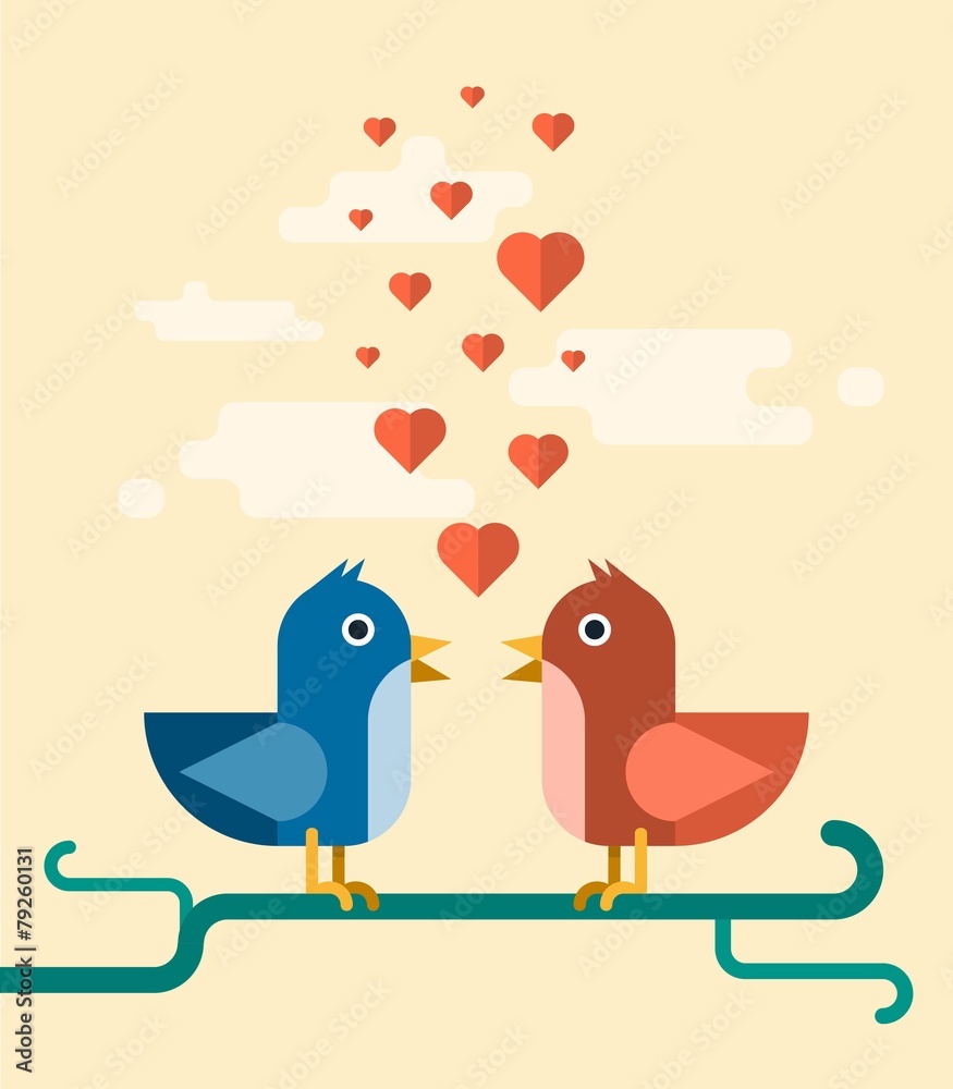 vector two birds singing love song, concept illustration
