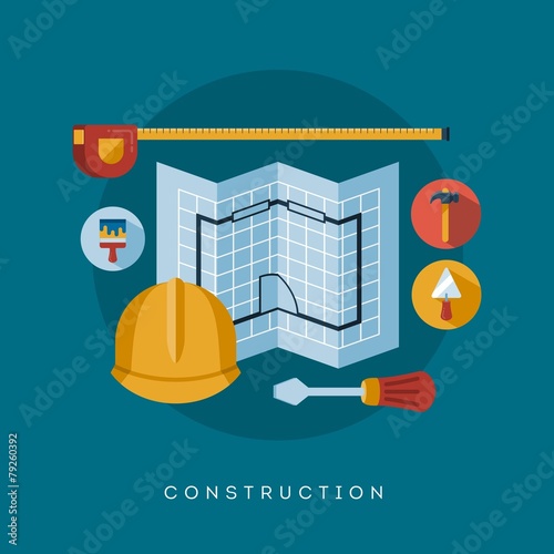 construction icons and symbols, vector concept flat style illust