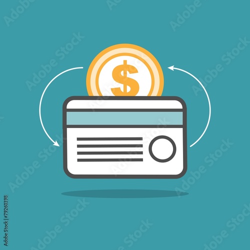 credit card and coin, vector flat line style illustration