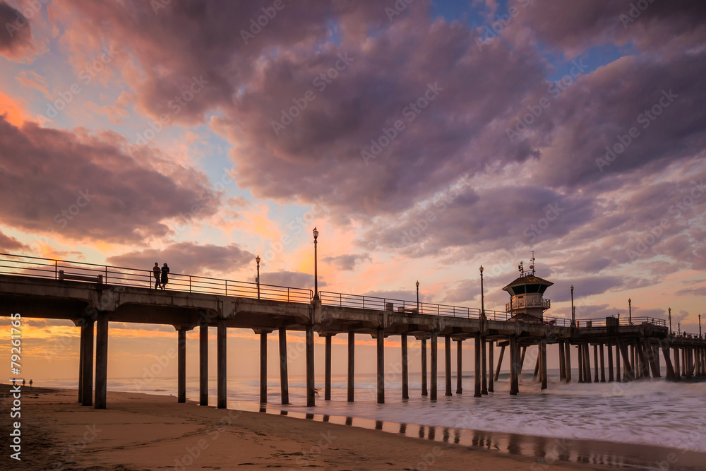 the Huntington Beach pier at sunrise