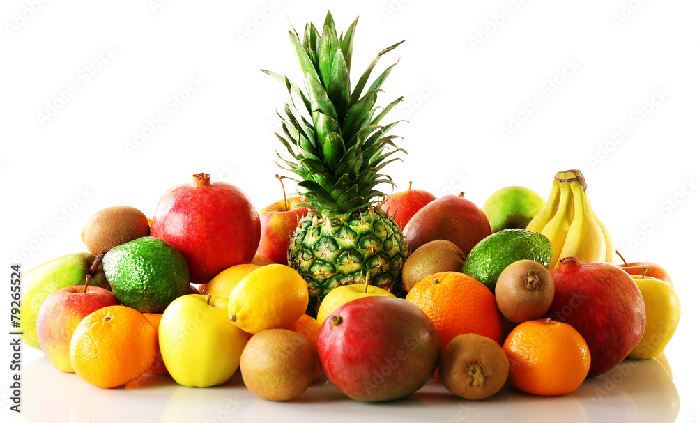 Assortment of exotic fruits isolated on white