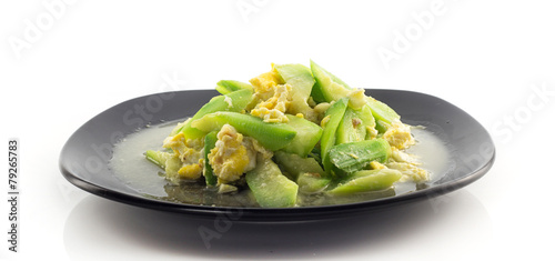 Dish of stir fried angled gourd with eggs