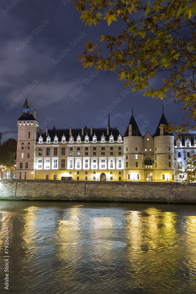 Night view of Castle Conciergerie in Paris,France