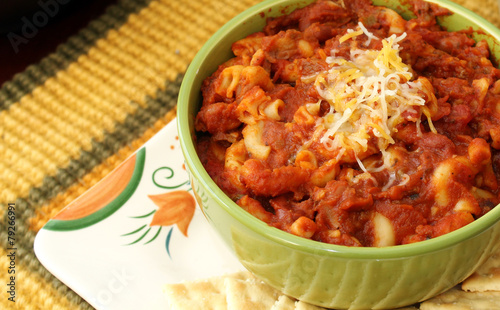Bowl of chili and crackers                           