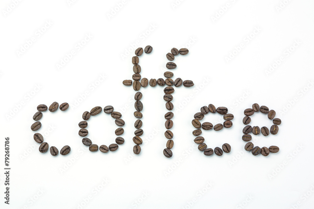 Text coffee by coffee beans
