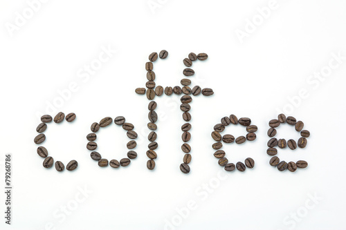 Text coffee by coffee beans