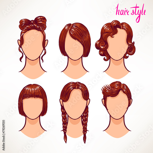 brunette. different hairstyles.