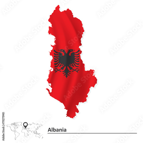 Map of Albania with flag