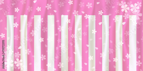 桜　紅白　カーテン